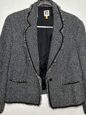 Anne Klein Juniper Combo Tweed Front Slit Pocket Blazer Size 16